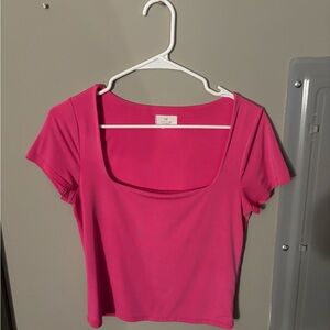 Women's Square Neck Short Sleeve Top - Hot Pink